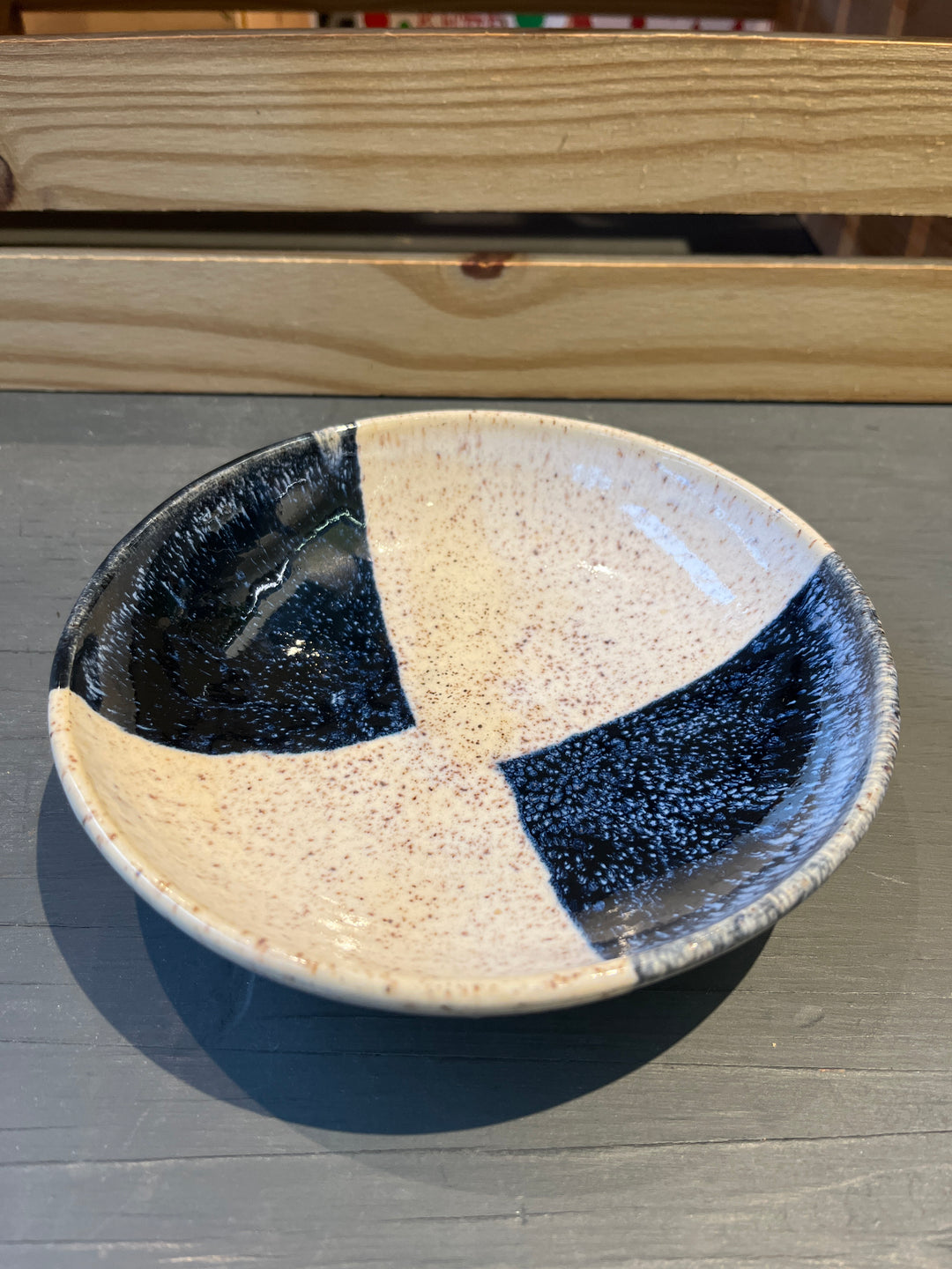 Speckled stoneware black and white bowl