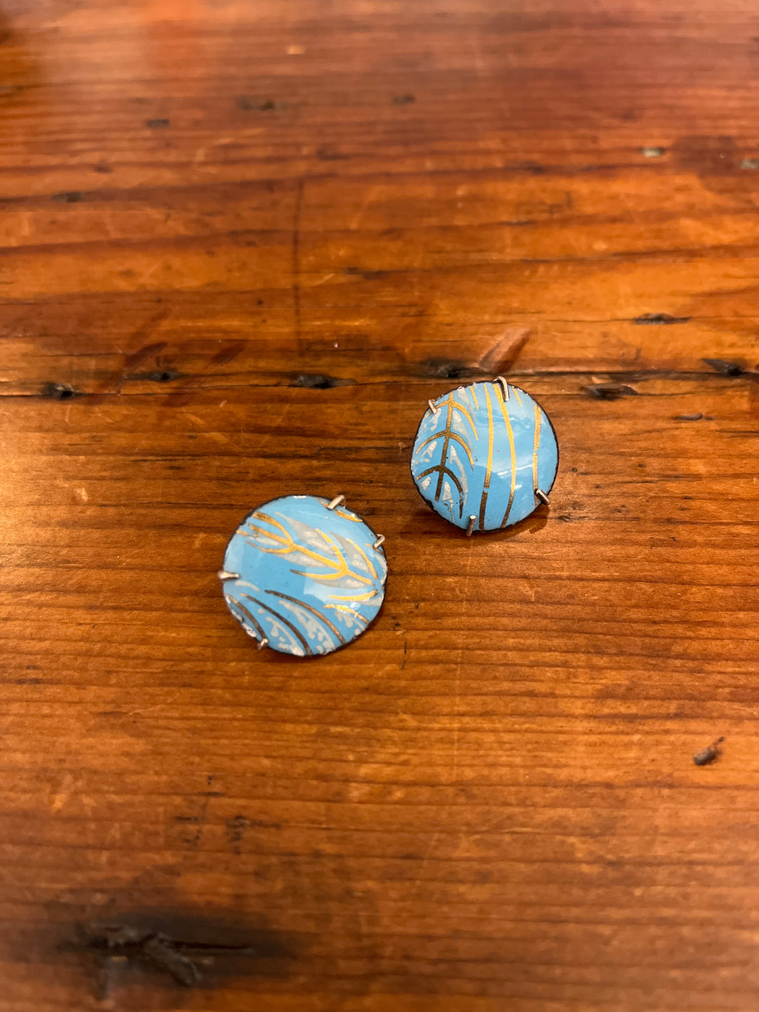 Brass and enamel earrings (blue)