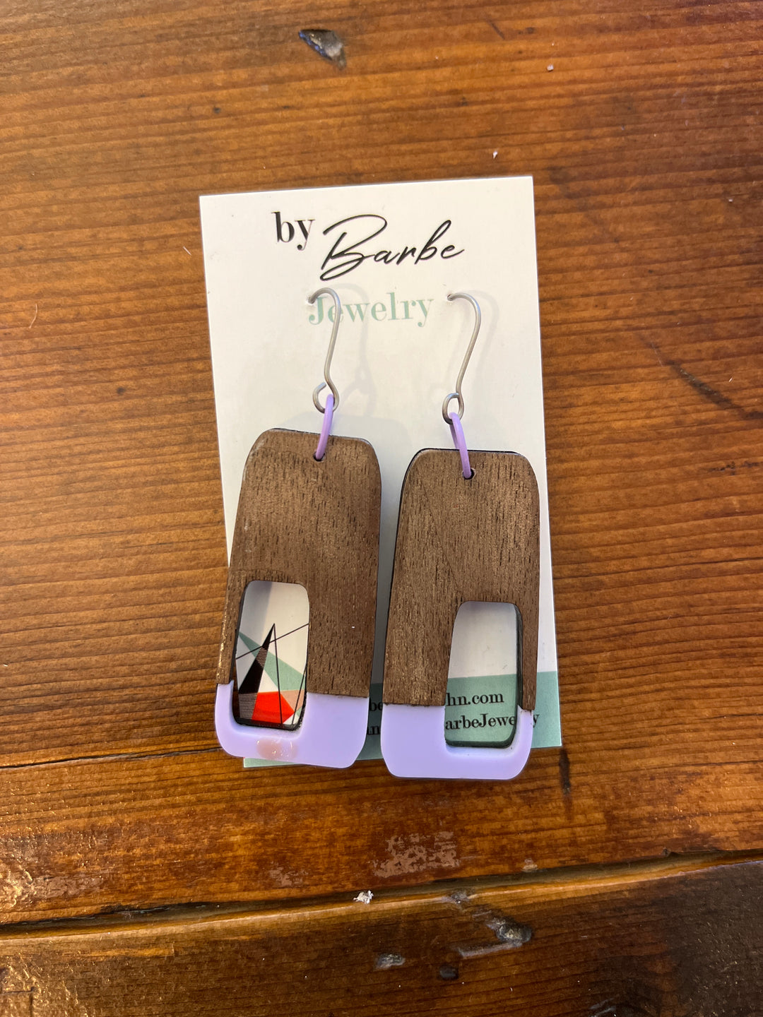 Walnut Lilac Mod Rectangle Earrings