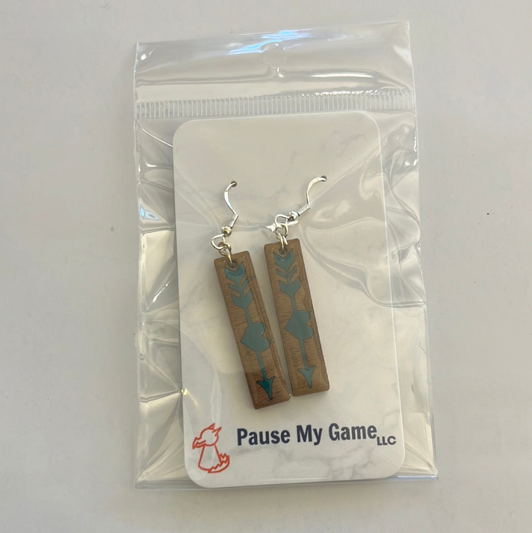 WOOD ARROWS DARK TEAL EARRINGS