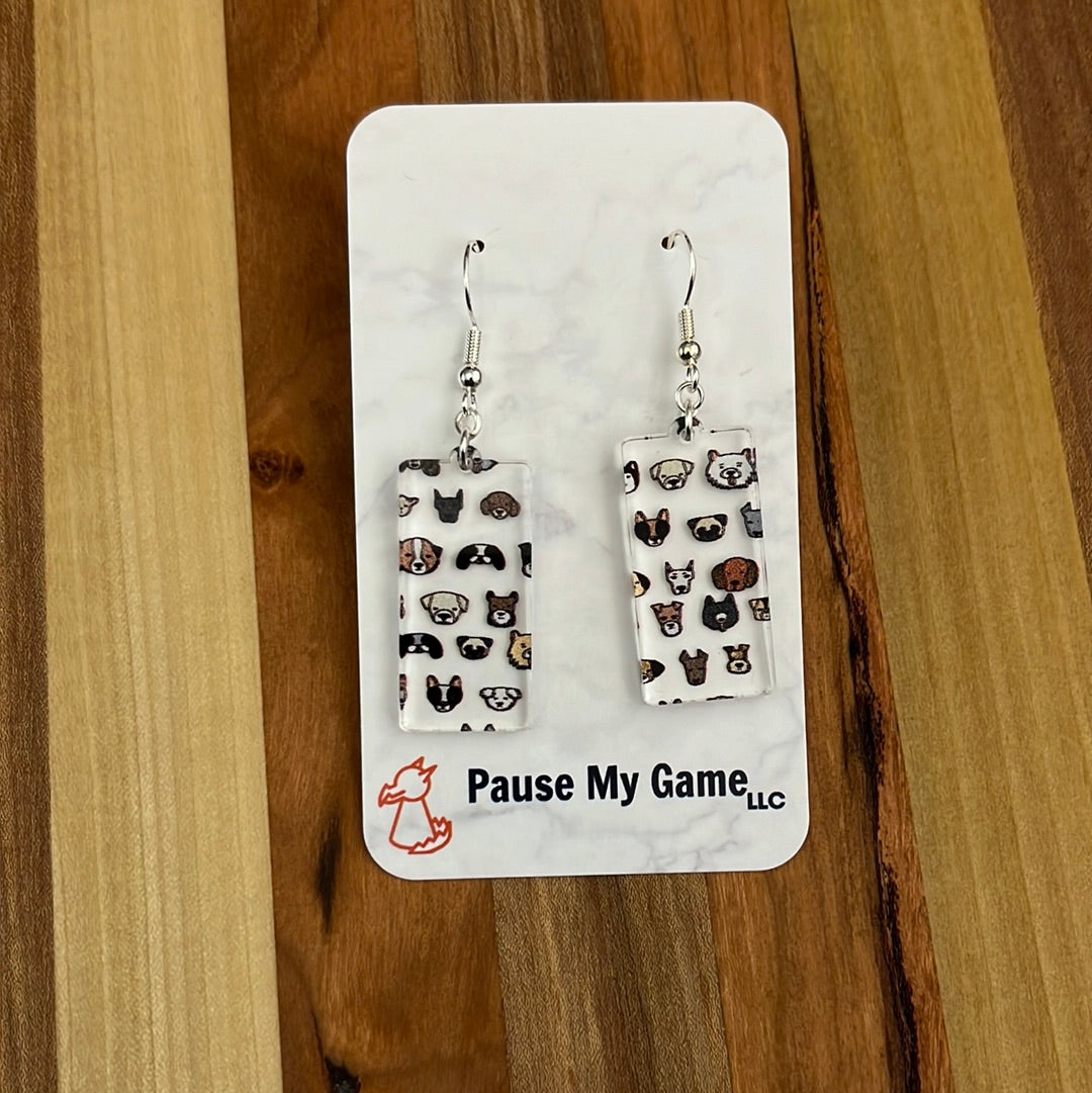 DOG FACES ACRYLIC RECTANGLE EARRINGS