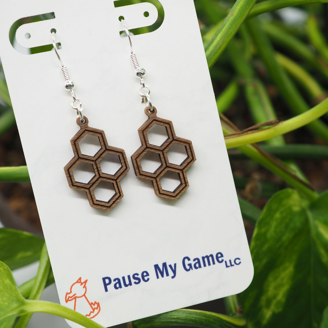 Honeycomb Walnut Wood Earrings